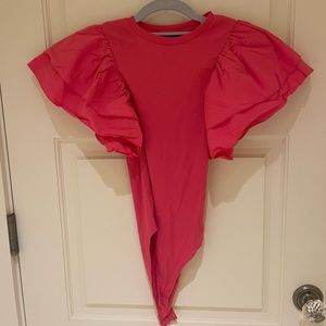 Zara basic pink ruffle sleeve bodysuit